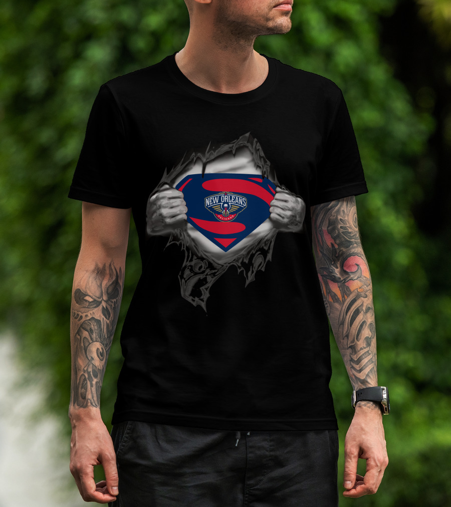 New Orleans Pelicans Superman Logo Rip T-Shirt