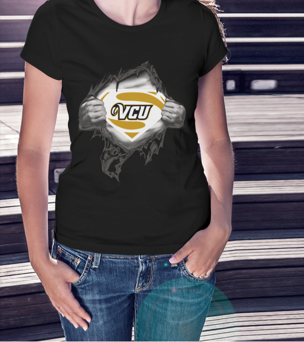 VCU Rams Superman Logo Silver Hands Ripped Chest T-Shirt