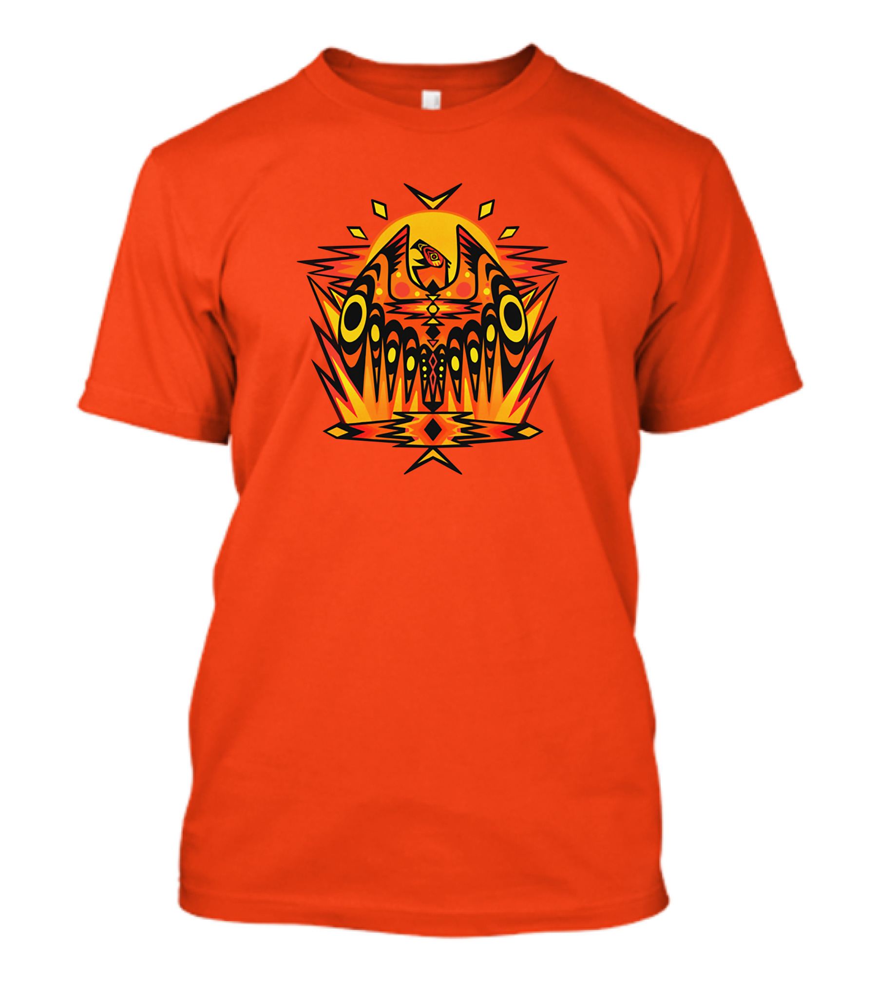 Howl Out Golden Eagle Rises Tribal Pattern On Bold Orange Background T-Shirt