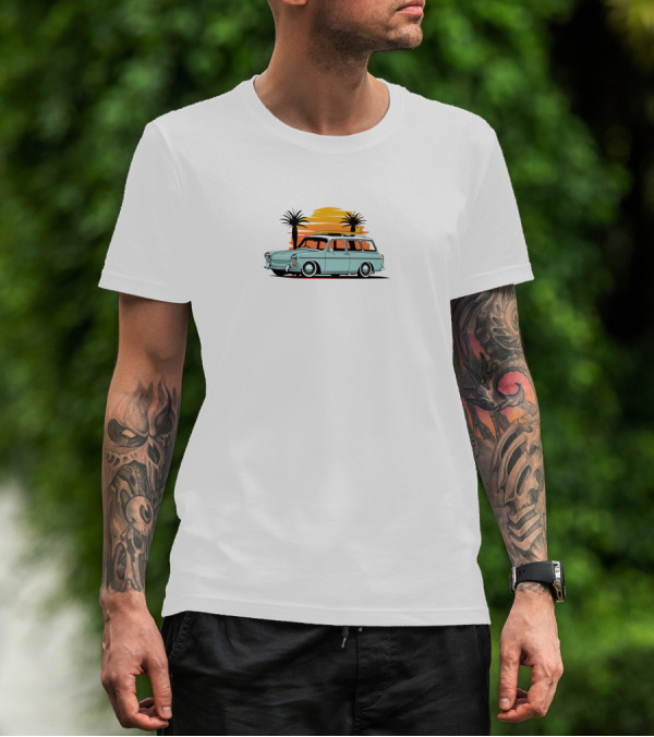 Blipshift Square Stance VW Wagon Sunset Palm Trees T-Shirt