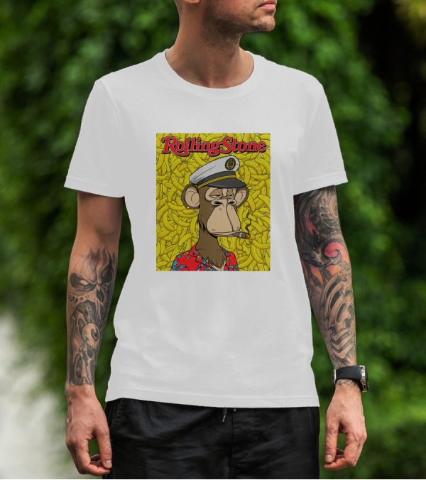 Rolling Stone Store Bored Ape Captain With Bananas Background T-Shirt