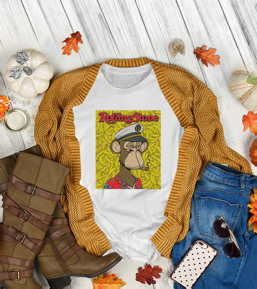 Rolling Stone Store Bored Ape Captain with Bananas Background T-Shirt