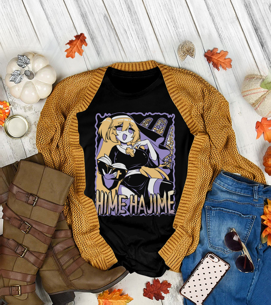 Hime Hajime Vtuber Halloween Nun Cross Book Stained Glass T-Shirt