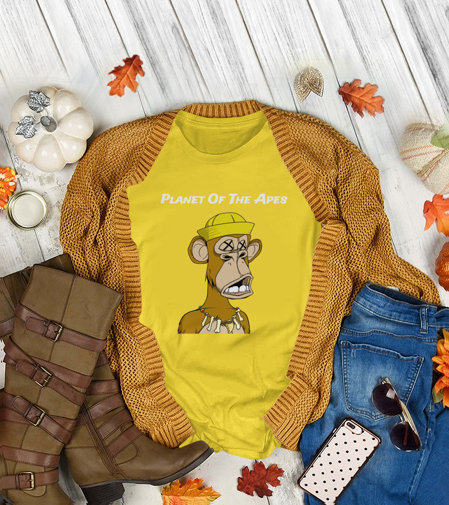 Planet Of The Apes NFT Style Yellow Hat Cross-Eyed Ape T-Shirt