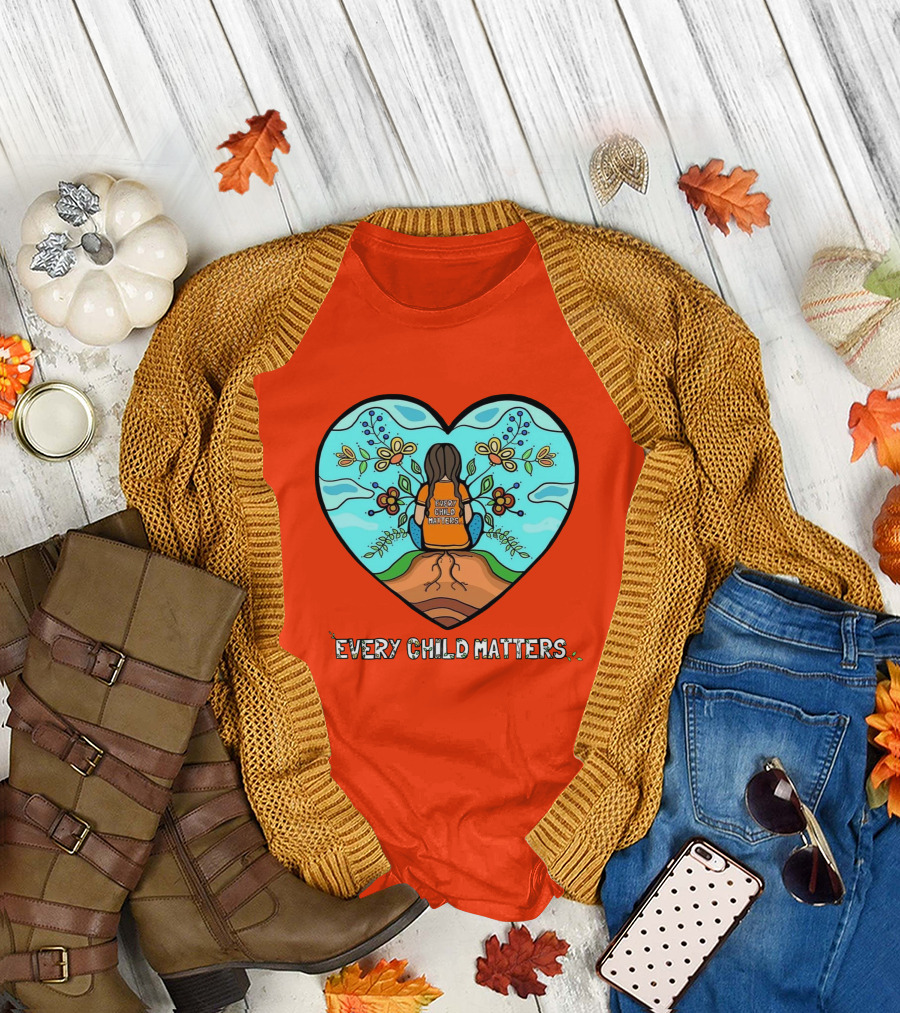 Every Child Matters Heart Design with Orange Background T-Shirt