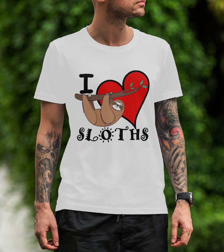 I Love Sloths Heart Hanging Sloth T-Shirt