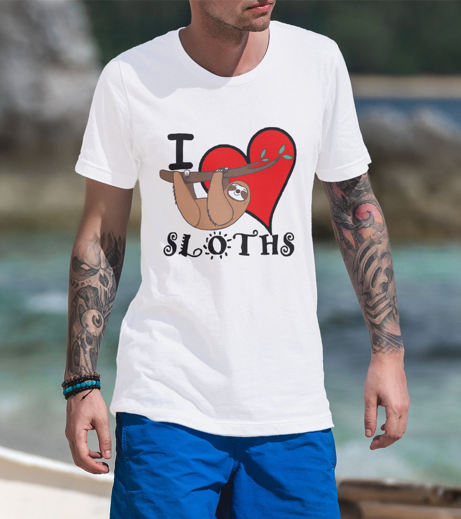 I Love Sloths Heart Hanging Sloth T-Shirt