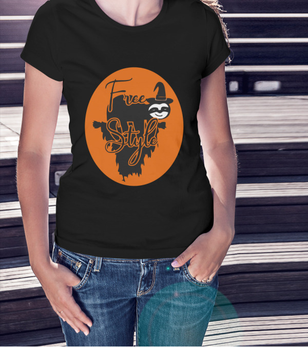 Free Style Halloween Sloth With Witch Hat In Orange Oval T-Shirt