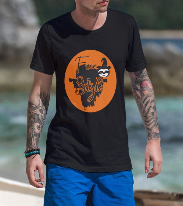 Free Style Halloween Sloth With Witch Hat In Orange Oval T-Shirt
