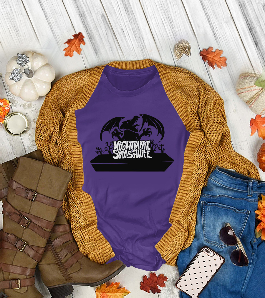 Nightmare On Smashville Purple Design Featuring Dragon and Tiny Syd Halloween T-Shirt