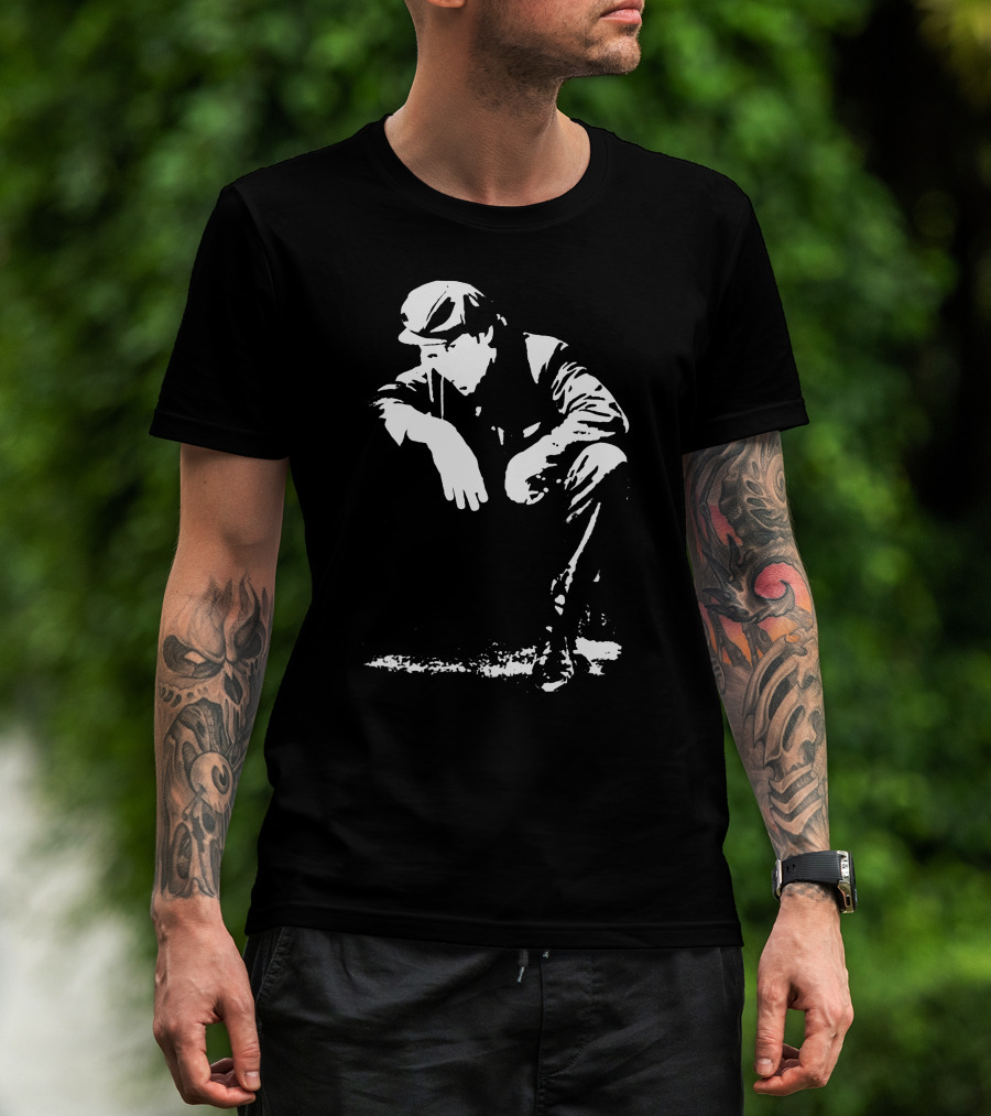 Blow Tees Hopus Tom Waits Monochrome Figure In Cap And Jacket T-Shirt