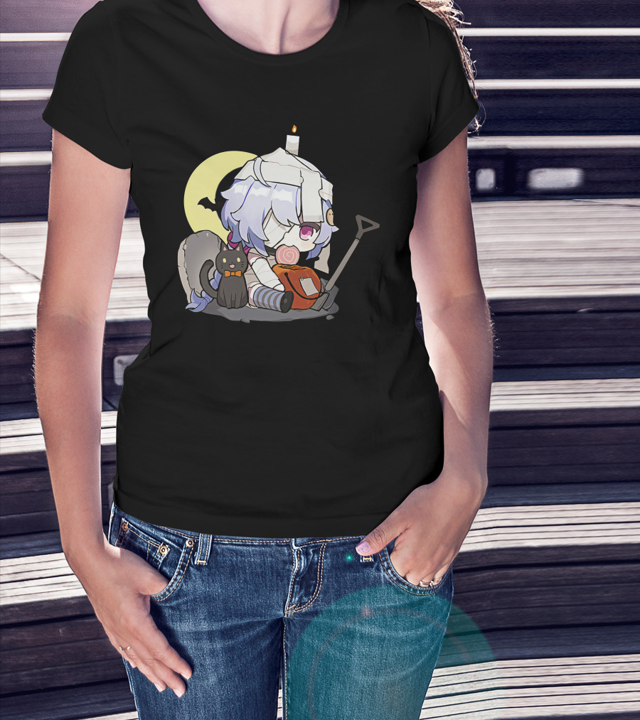 Happy Halloween Genshin Impact Ganyu Chibi Black Cat Moon Costume T-Shirt