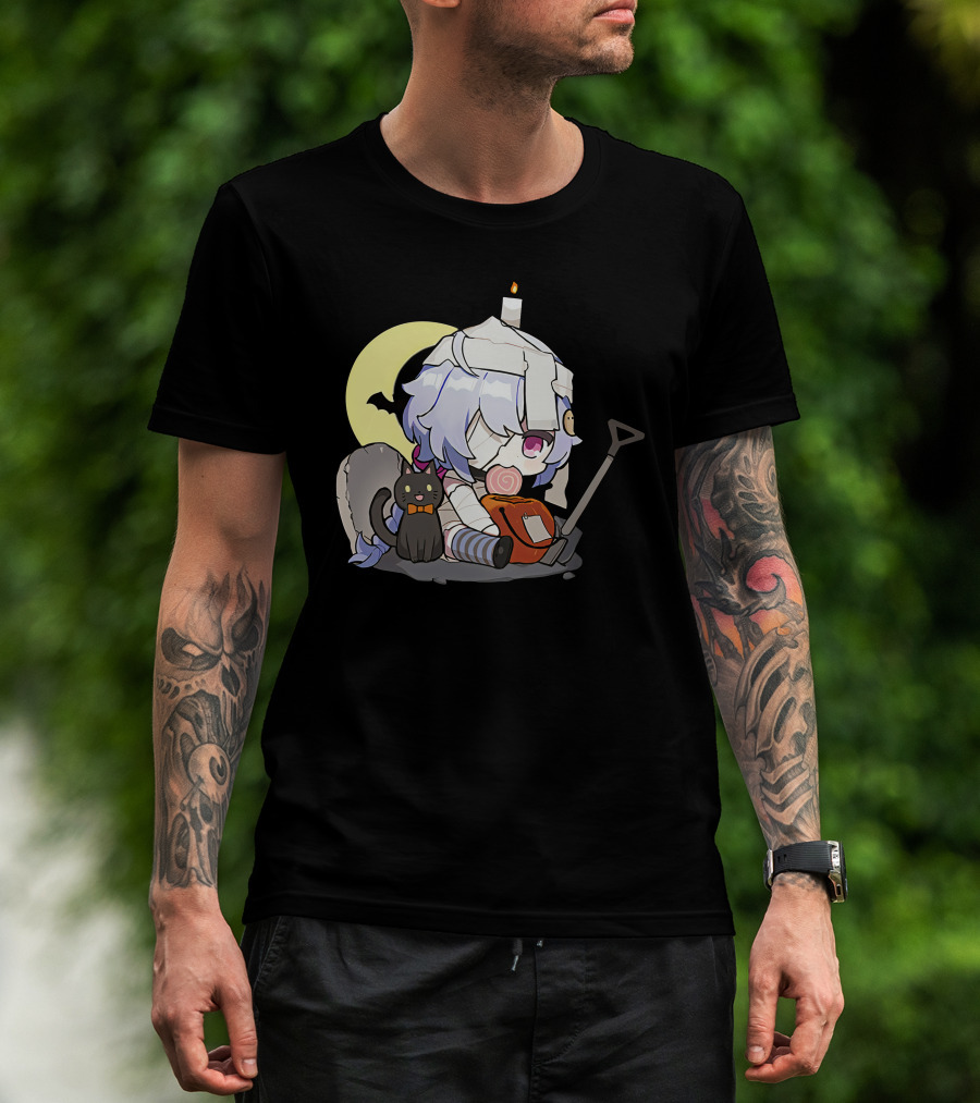 Happy Halloween Genshin Impact Ganyu Chibi Black Cat Moon Costume T-Shirt