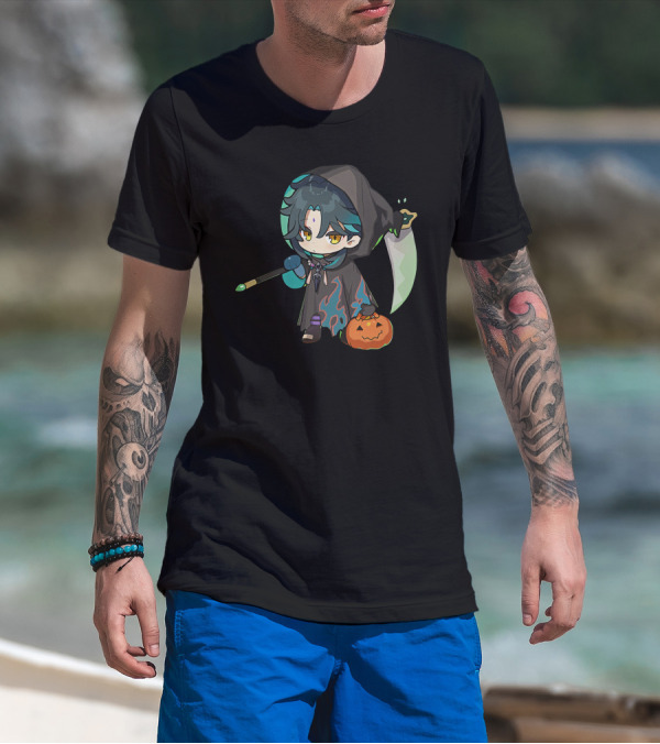 Happy Halloween Genshin Impact Xiao Pumpkin Lantern Ghost Hood T-Shirt