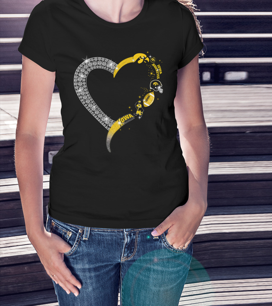 Iowa Hawkeyes Heart Logo Football Themed T-Shirt