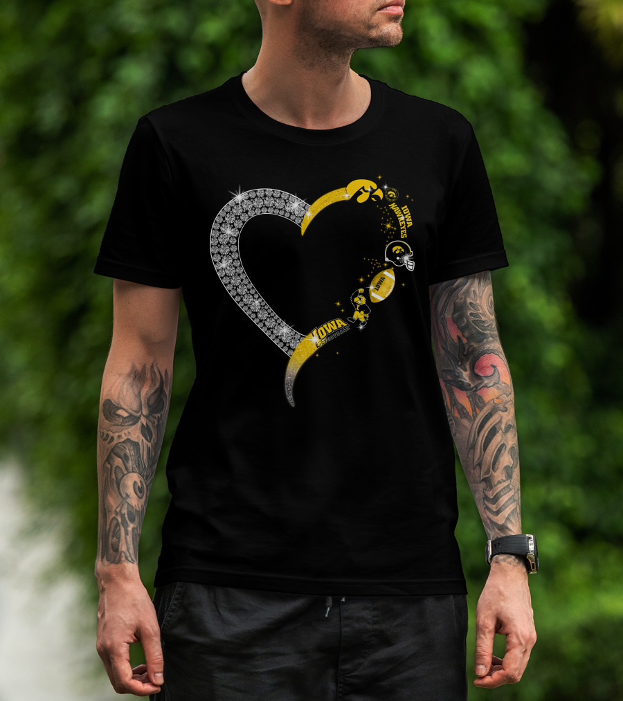Iowa Hawkeyes Heart Logo Football Themed T-Shirt