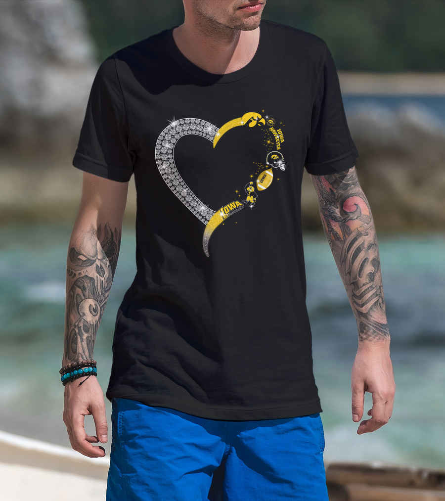 Iowa Hawkeyes Heart Logo Football Themed T-Shirt
