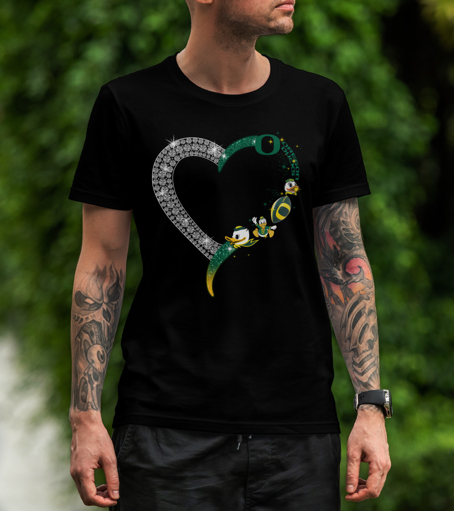 OD Heart Oregon Ducks Sparkling Heart Puddles Football T-Shirt