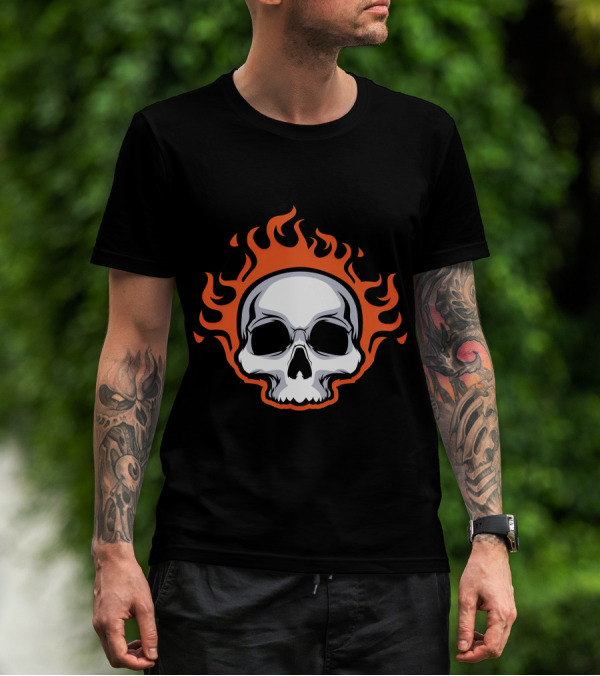 Skull On Fire With Flames T-Shirt