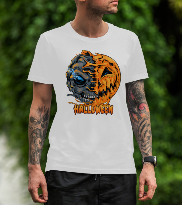 Halloween Skull And Pumpkin Fusion T-Shirt