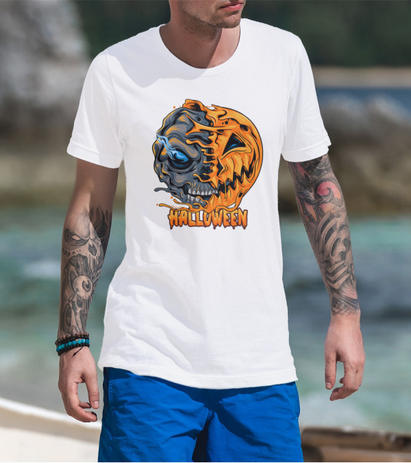 Halloween Skull And Pumpkin Fusion T-Shirt
