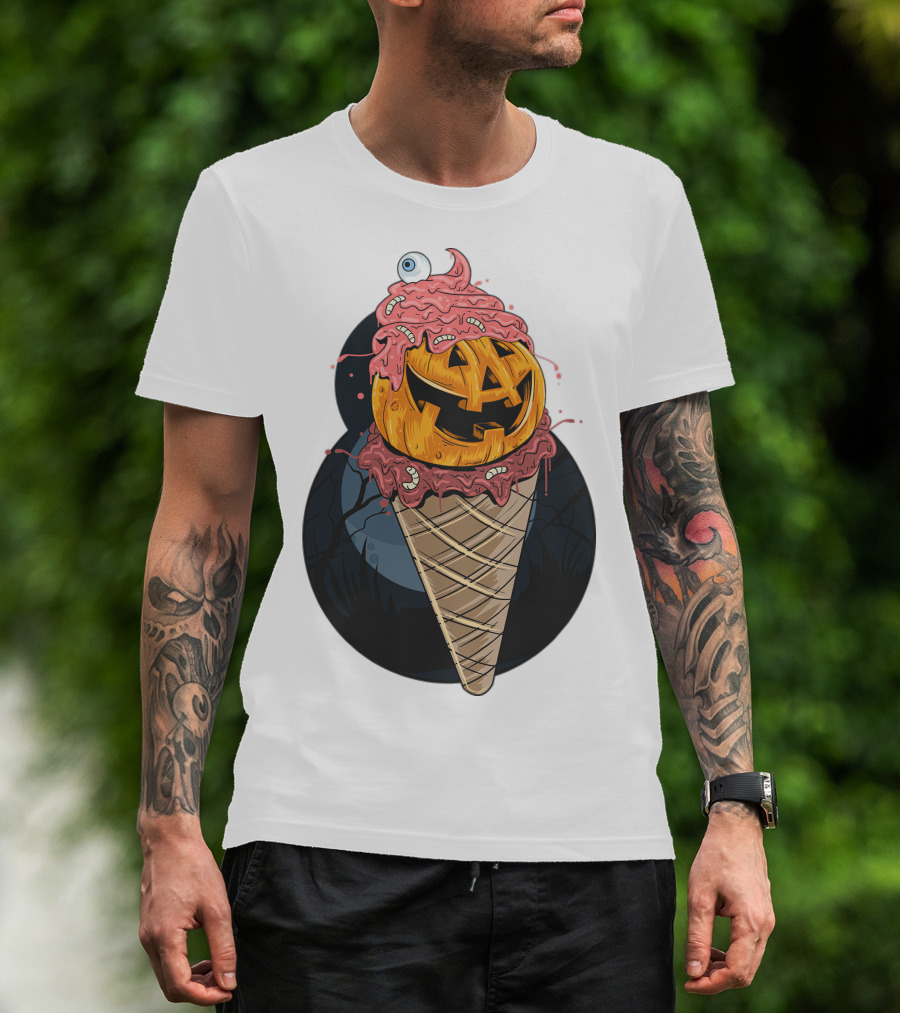 Ice Cream Pumpkin Creepy Cone Halloween Mashup T-Shirt