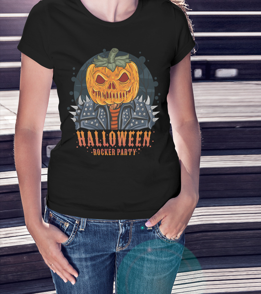 Halloween Rocker Party Pumpkin Head Spiked Jacket T-Shirt