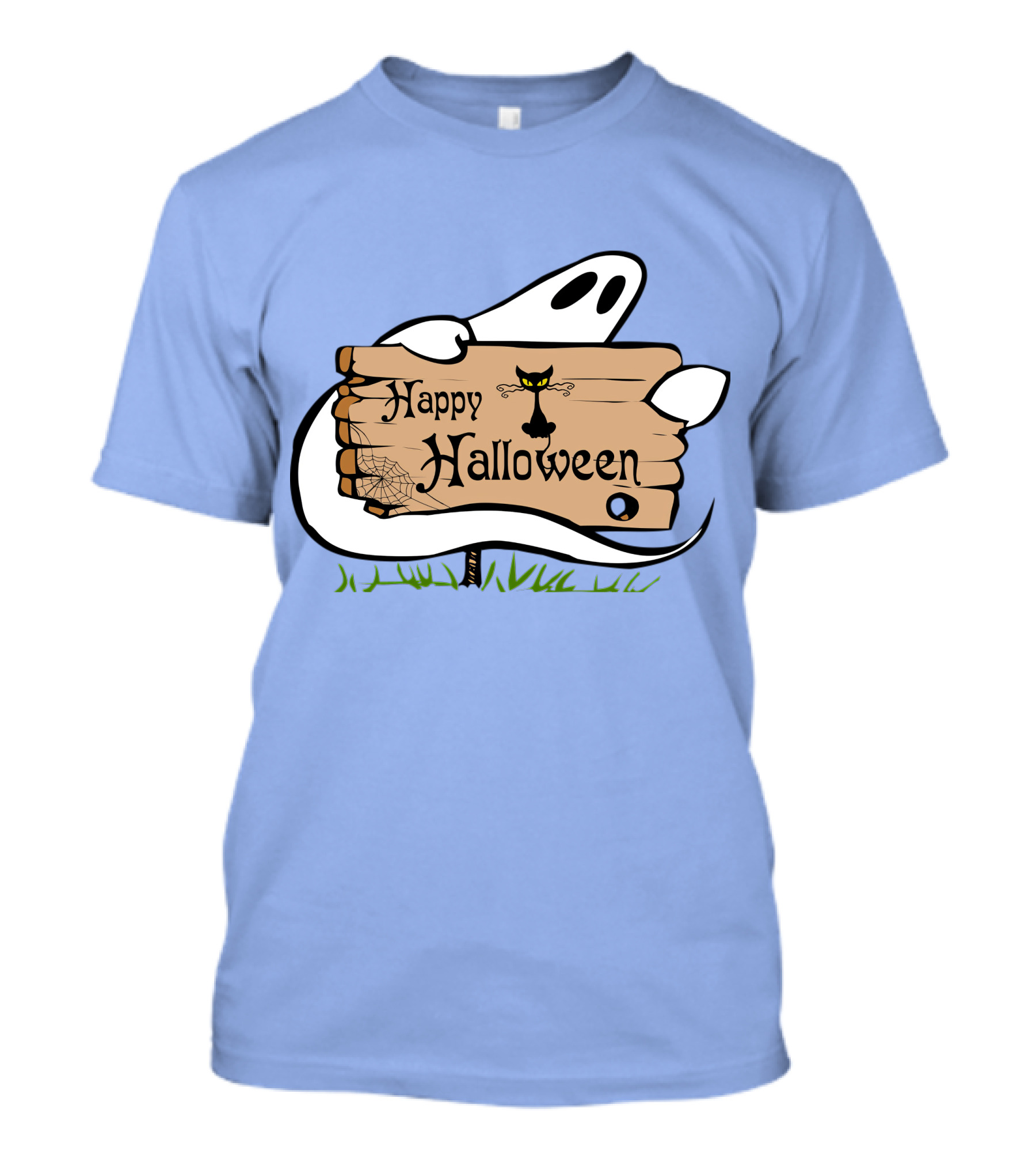 Happy Halloween Ghost With Black Cat And Spider Web T-Shirt