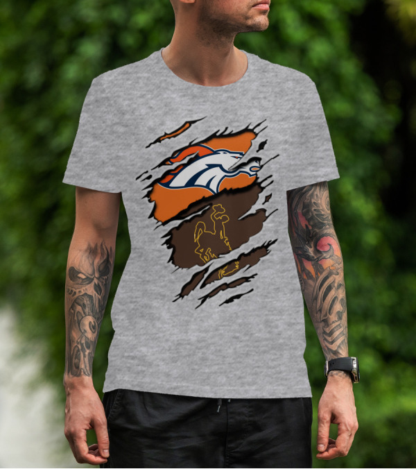 Broncos Wyoming Dual Team Spirit Cowboys And Broncos T-Shirt