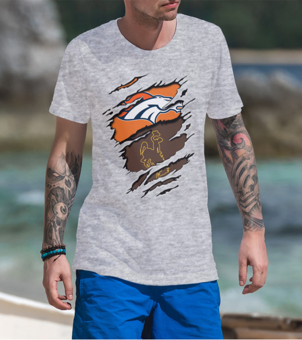 Broncos Wyoming Dual Team Spirit Cowboys And Broncos T-Shirt