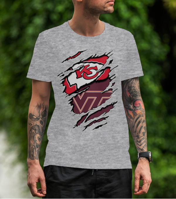 Kansas City Chiefs Virginia Tech Hokies Torn Effect T-Shirt