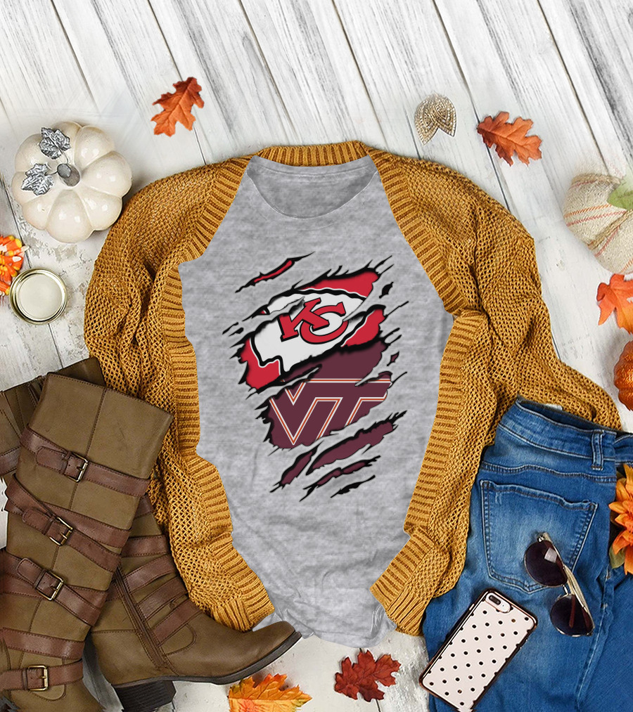 Kansas City Chiefs Virginia Tech Hokies Torn Effect T-Shirt