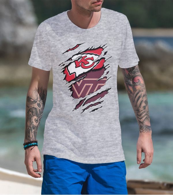 Kansas City Chiefs Virginia Tech Hokies Torn Effect T-Shirt
