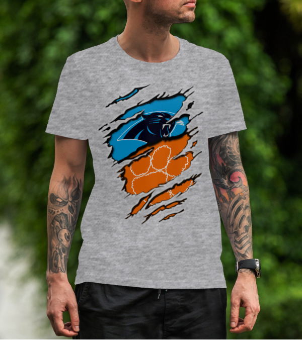 Carolina Panthers Clemson Tigers Paw Scratch T-Shirt