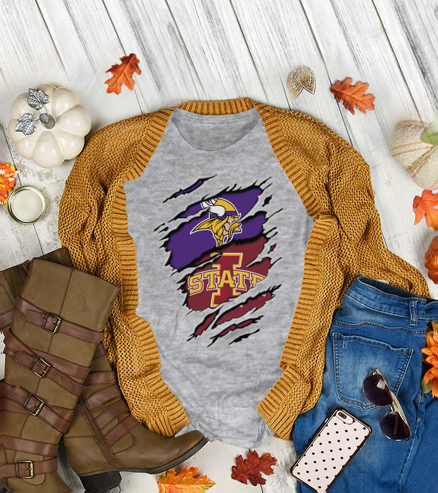 Minnesota Vikings Iowa State Cyclones Ripped T-Shirt