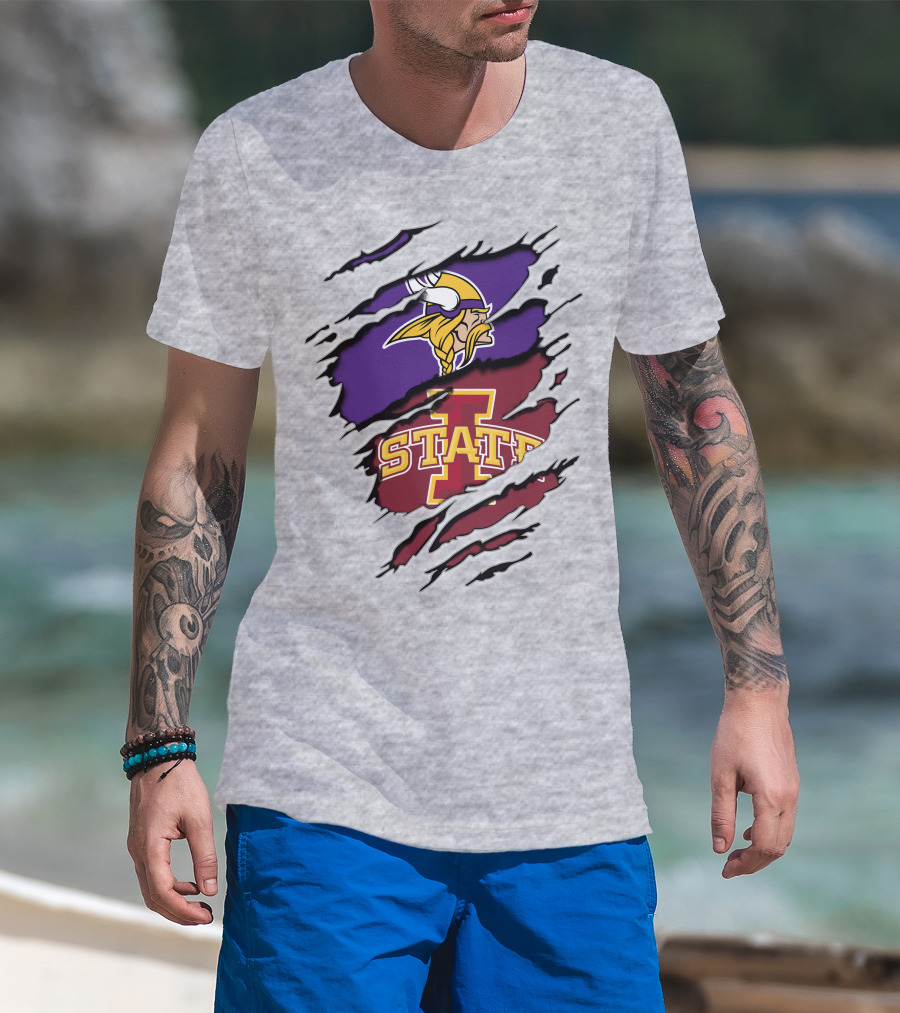 Minnesota Vikings Iowa State Cyclones Ripped T-Shirt