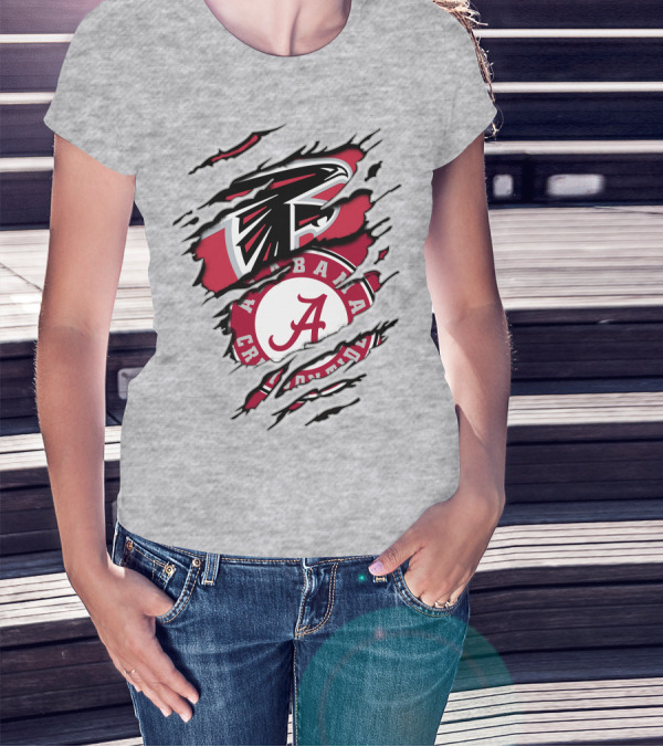 Alabama Crimson Tide Atlanta Falcons Ripped T-Shirt