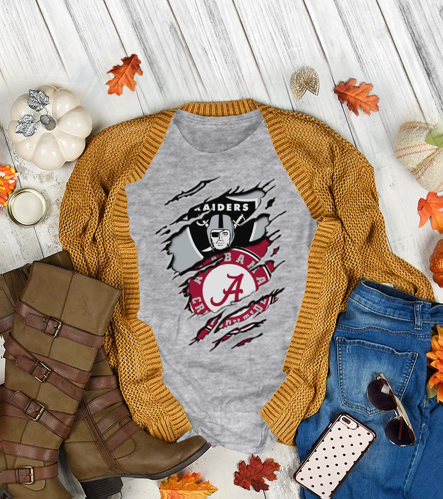 Alabama Crimson Tide Raiders Logo Mashup with Helmeted Mascot T-Shirt