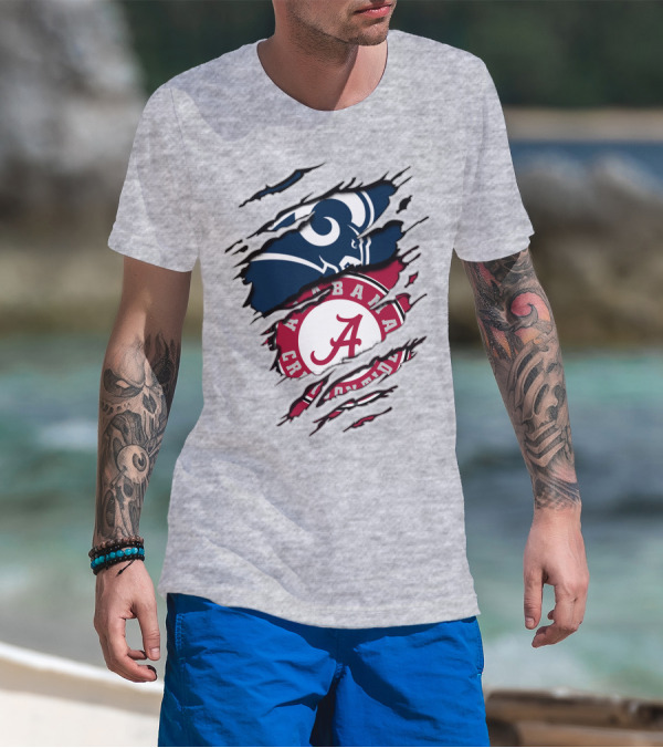 Alabama Crimson Tide Los Angeles Rams Logo Mashup T-Shirt