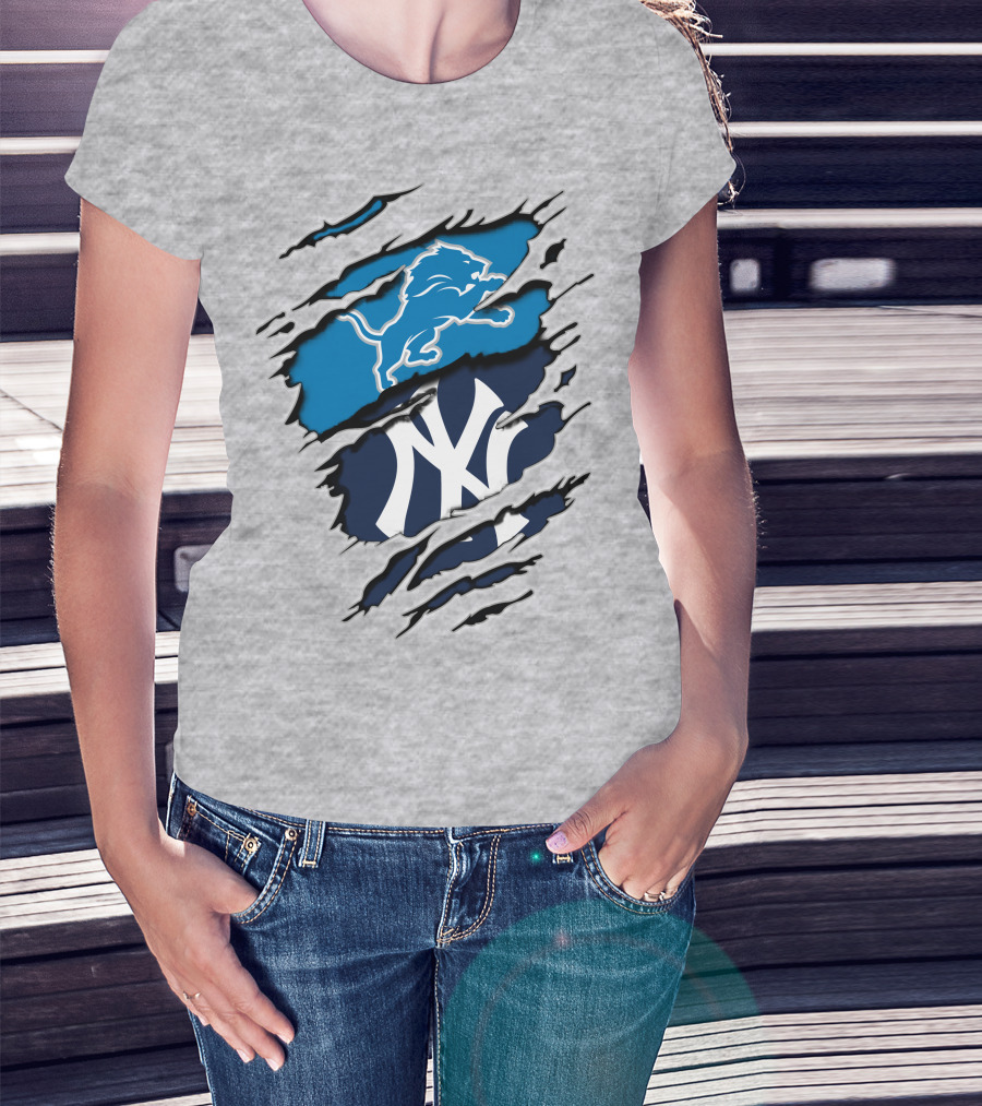 Detroit Lions New York Yankees Claw Rip T-Shirt