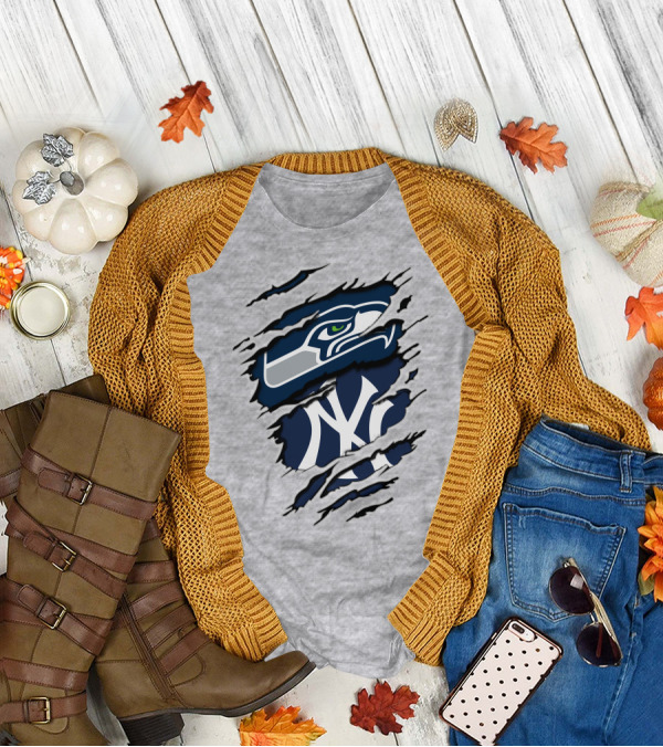 Seahawks Yankees Logo Fusion T-Shirt