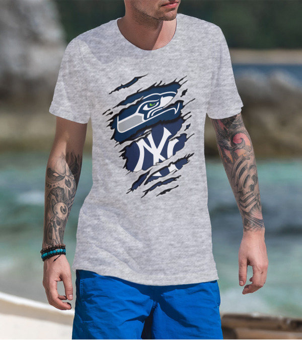 Seahawks Yankees Logo Fusion T-Shirt