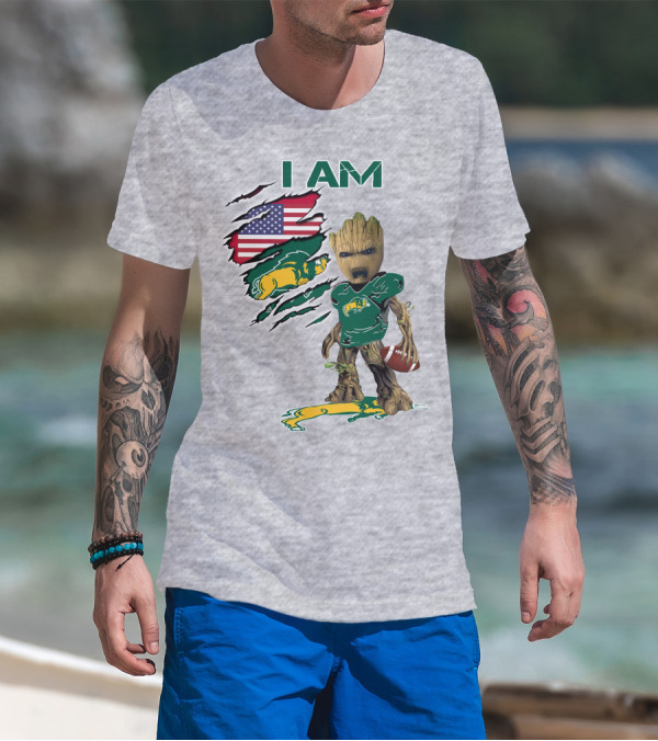 I AM American Flag Bison Football Character T-Shirt