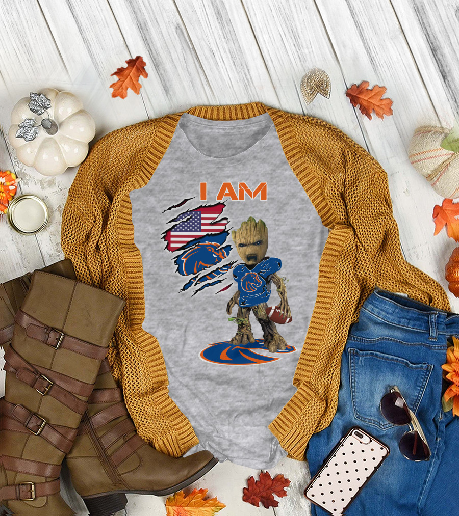 Boise State Broncos Groot I Am USA Flag Football T-Shirt