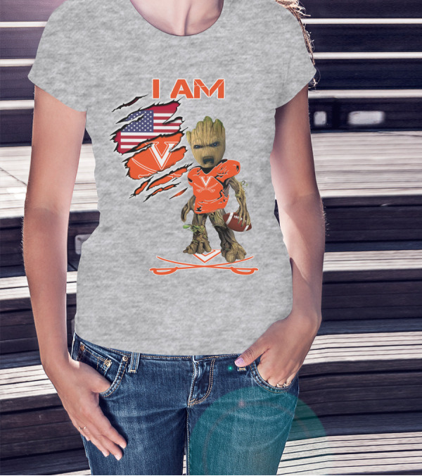I AM Cavaliers Groot Football USA Flag V T-Shirt