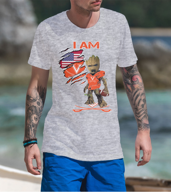I AM Cavaliers Groot Football USA Flag V T-Shirt