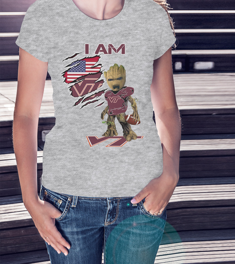 I AM Hokies VT Football And American Flag T-Shirt