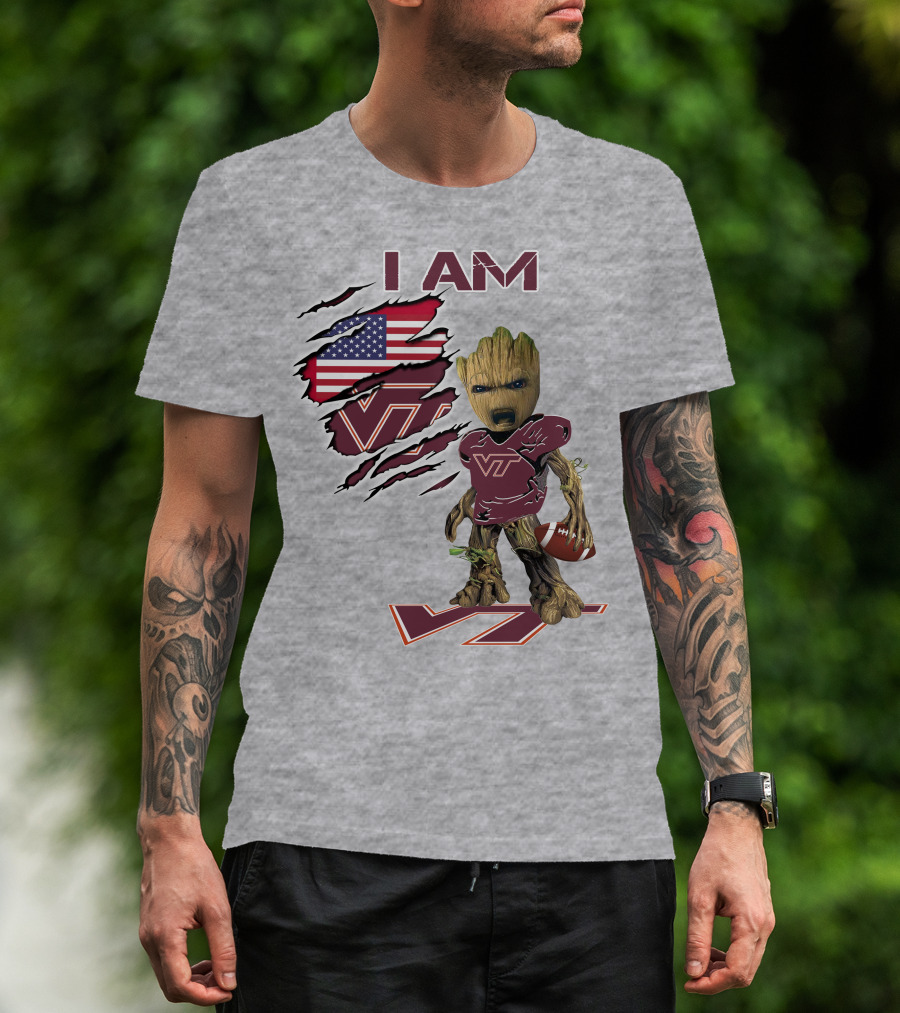 I AM Hokies VT Football And American Flag T-Shirt