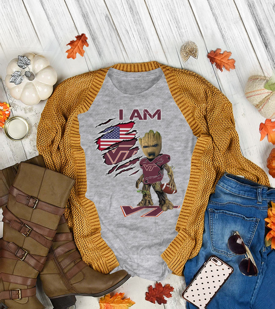 I AM Hokies VT Football and American Flag T-Shirt