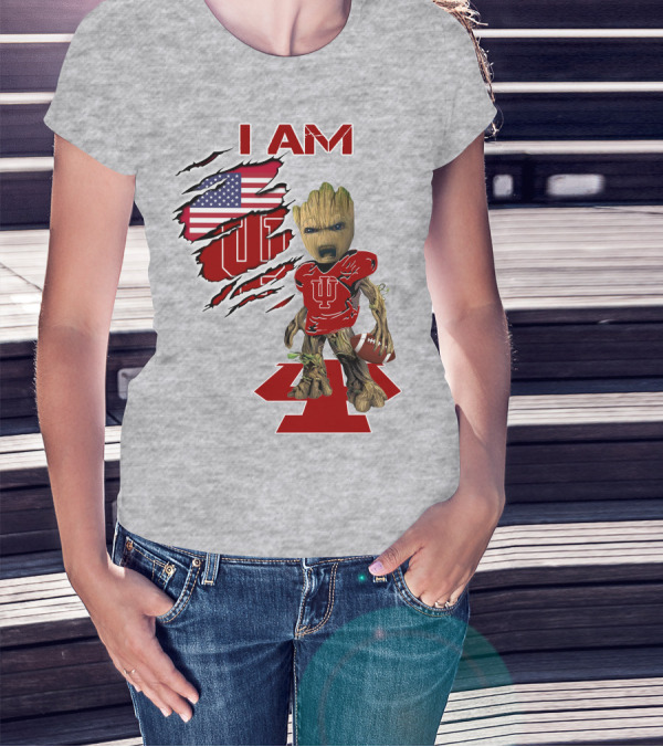I AM Hoosiers Groot American Flag IU Football T-Shirt